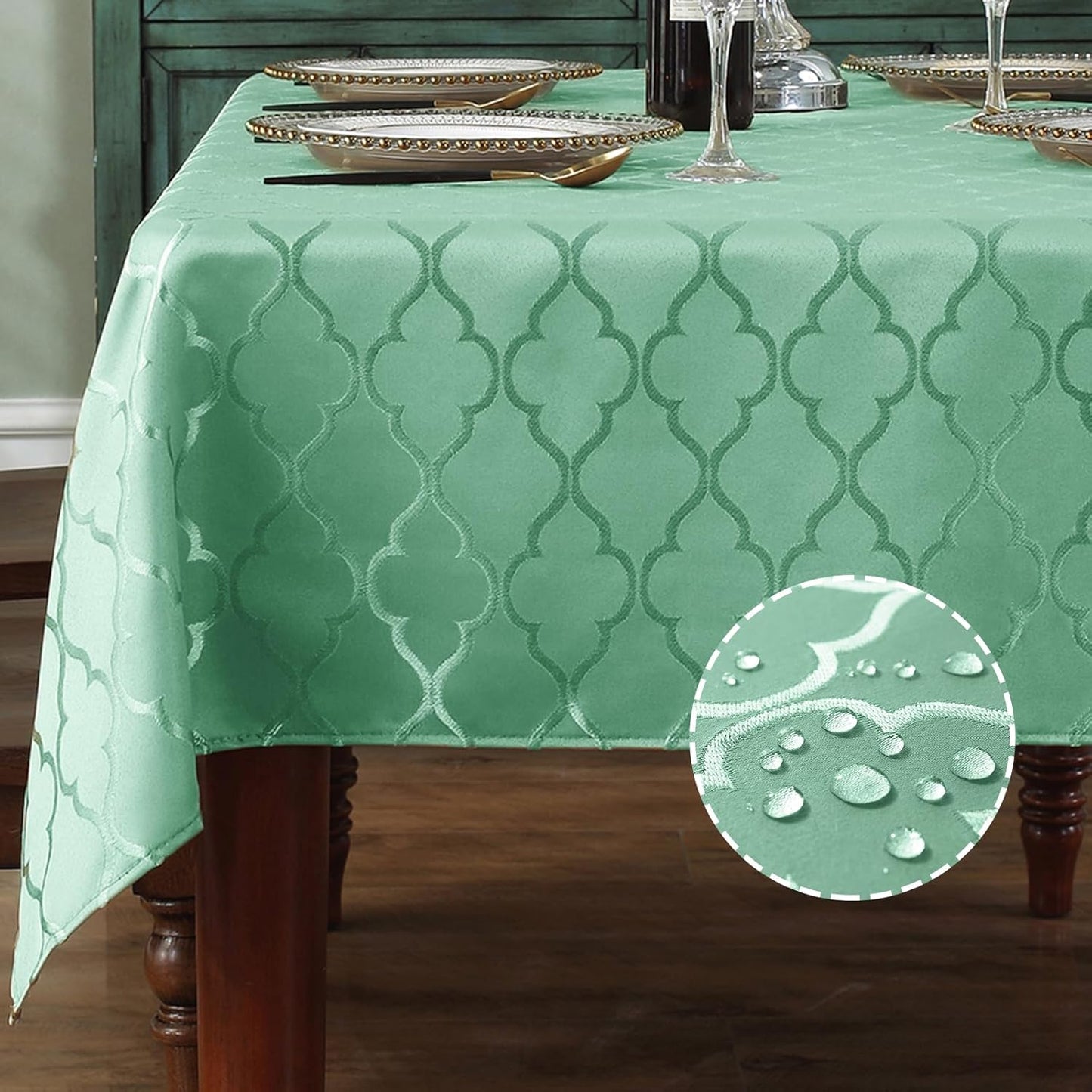 Jacquard Tablecloth Damask Fabric Table Cloth Water Resistant & Wrinkle Free Spillproof Polyester Table Cover for Kitchen Dining Tabletop (Rectangle/Oblong, 52" x 70" (4-6 Seats), Gray)