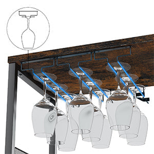 3-Tier Wine Bar Cabinet with Detachable Wine Rack and Storage Space, Buffet Cabinet with Glass Holder and Mesh Door, for Kitchen, Living Room and Bar .Rustic Brown.