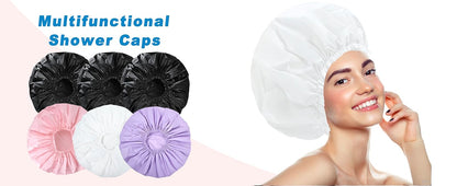 4 PCS Shower Caps for Women, Elastic and Reusable Bath Caps, Double Waterproof Layers Shower Cap, Bathing Shower Caps, Environmental Protection Hair Bath Hat - Printed Color