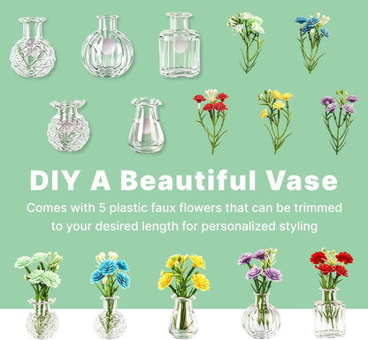 Cute Mini Vase Magnets for Fridge, Tiny Plant Glass Vases with Flowers, Magnetic Refrigerator Decor for Kitchen, Office, Locker (5 Pack)