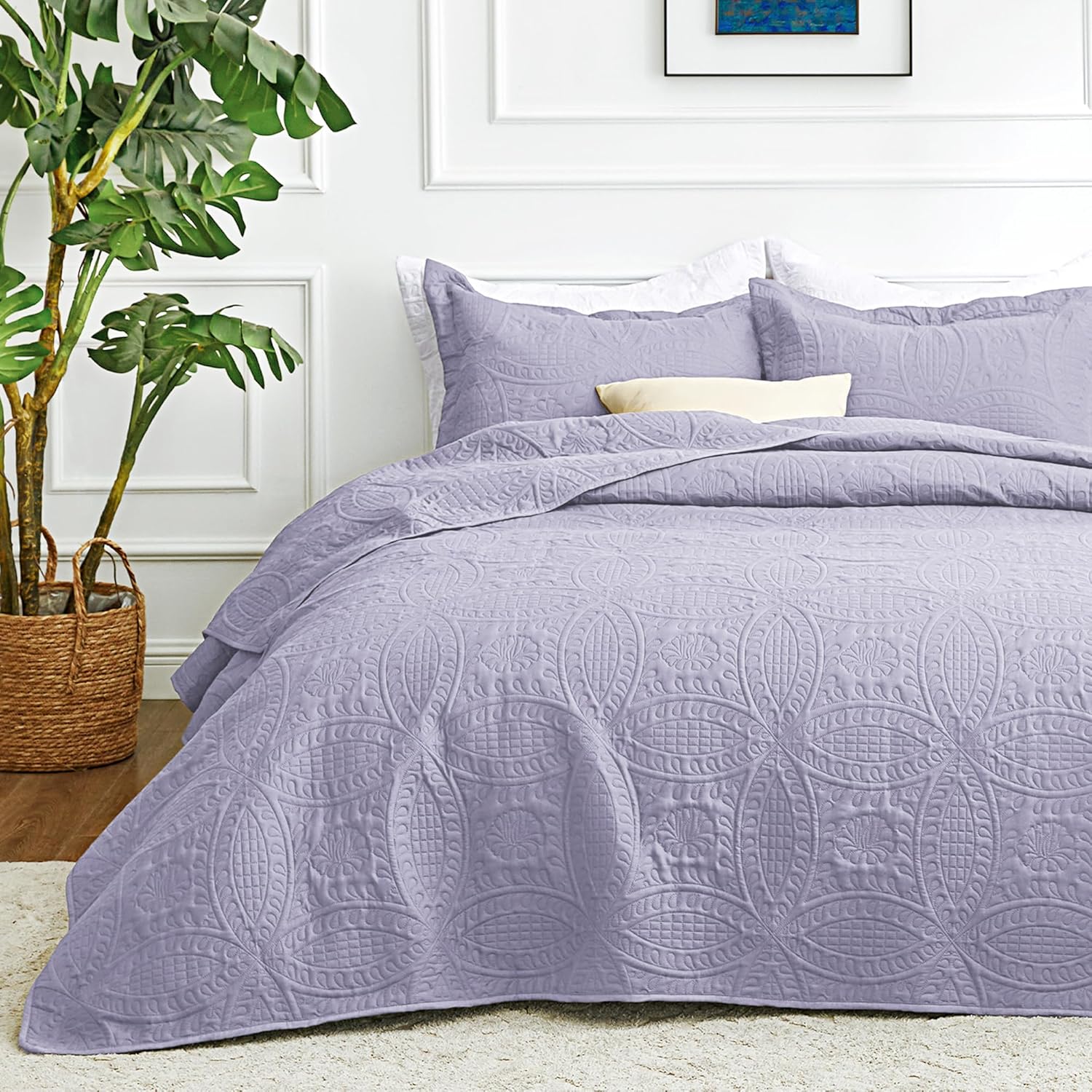 Love's cabin Quilts for Queen Bed Blue Bedspreads - Soft Bed Summer Lightweight Bedspread Comforter - Modern Style Coin Pattern Coverlet for All Season - 3 Pieces (1 Quilt, 2 Pillow Shams)