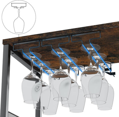 3-Tier Wine Bar Cabinet with Detachable Wine Rack and Storage Space, Buffet Cabinet with Glass Holder and Mesh Door, for Kitchen, Living Room and Bar .Rustic Brown.