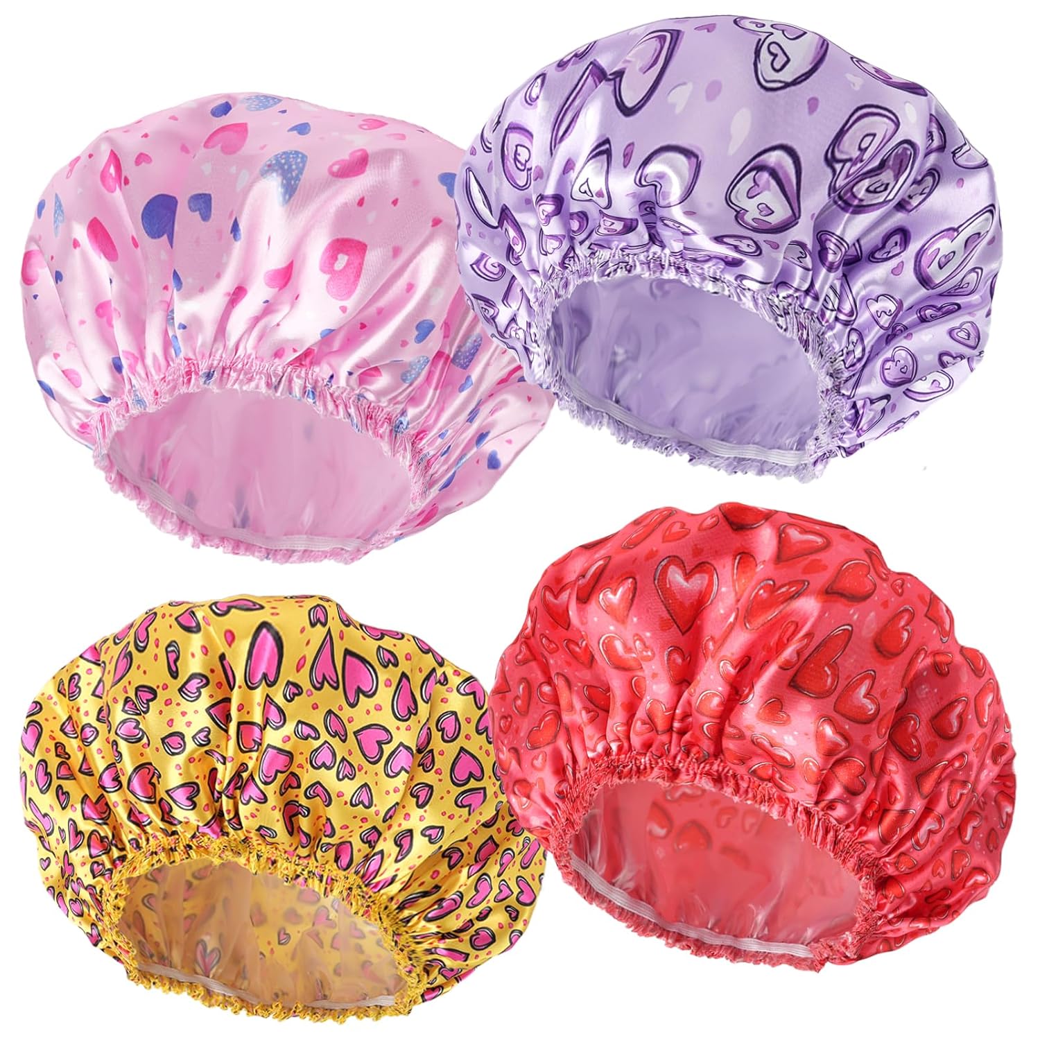 4 PCS Shower Caps for Women, Elastic and Reusable Bath Caps, Double Waterproof Layers Shower Cap, Bathing Shower Caps, Environmental Protection Hair Bath Hat - Printed Color