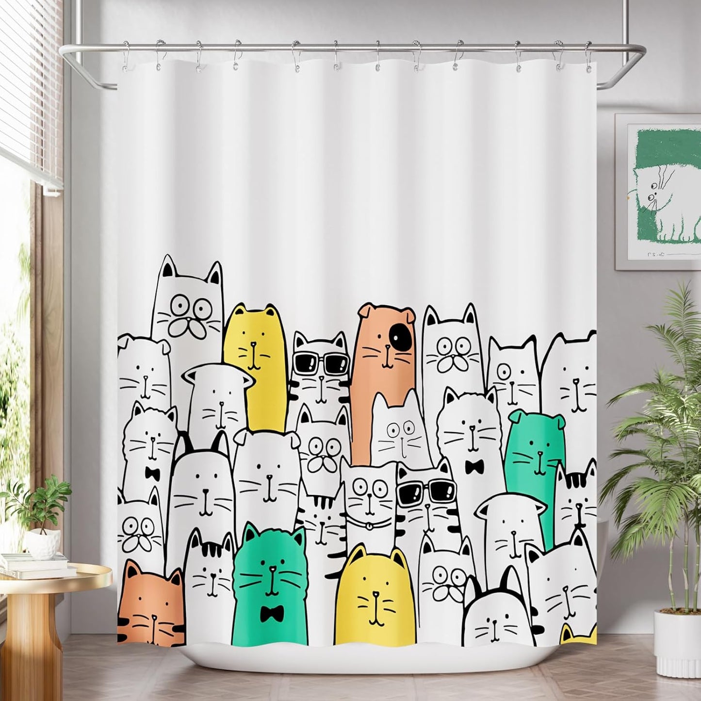 Shower Curtain, Cloth Ombre Black Shower Curtain Set with 12 Hooks, Washable Fabric Black and White Shower Curtain, Rustic Farmhouse Bathroom Shower Curtain, 72x72 Inches