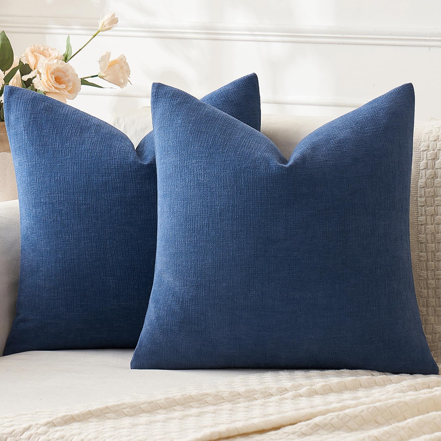 Olive Green Couch Pillow Covers 18x18 Inch, Set of 2 Soft Chenille Decorative Square Throw Pillow Covers Farmhouse for Sofa Living Room Bed