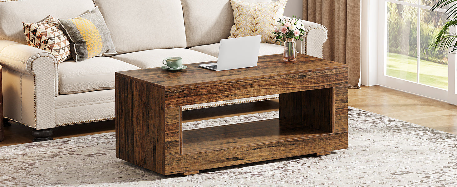 Tribesigns Round Coffee Table, 31.7" Wooden 2-Tier Circle Coffee Table with Storage Shelves, Modern Accent Cocktail Table Center Table for Living Room, Rustic Brown