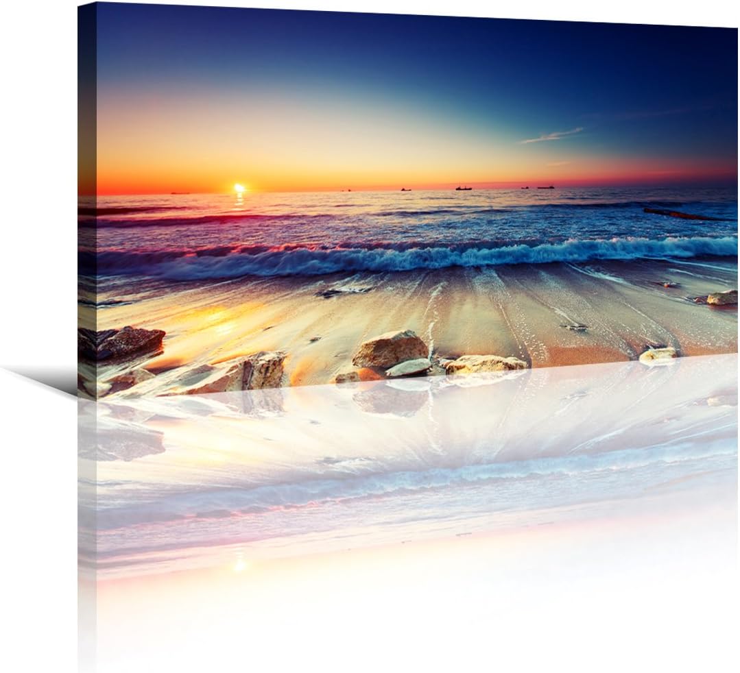 Wall Art Moon Sea Ocean Landscape Picture Canvas Wall Art Print Paintings Modern Artwork for Living Room Wall Decor and Home Décor Framed Ready to Hang,1inch Thick Frame, Waterproof Artwork.