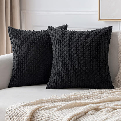 MIULEE Pack of 2 Decorative Throw Pillow Covers 18x18 Inch Soft Boho Striped Textured Corduroy Pillow Covers Spring Modern Farmhouse Home Decor for Couch Bed Sofa Living Room Sage Green