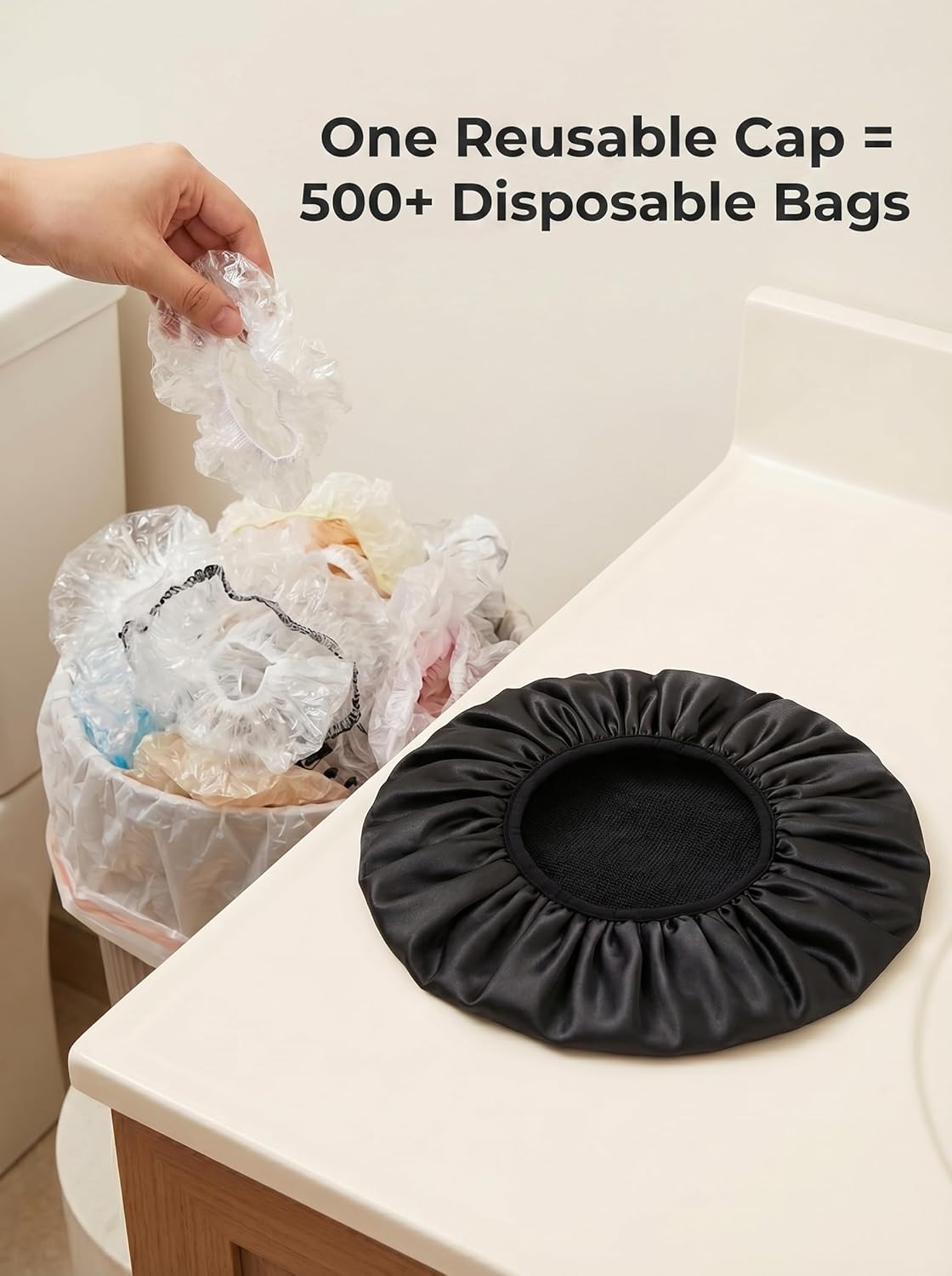 Shower Cap,Terry Lined Shower Cap for Women Reusable, Triple Layer Waterproof Bath Cap, Extra Large for Women Long Hair(Black)