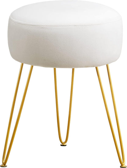 Vanity Stool, Gray Vanity Stools for Makeup Room, Round Ottoman Foot Stool, Velvet Footrest Vanity Chair for Bathroom Vanity, Bedroom, Living Room, Entryway, Offices, 300lbs