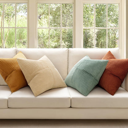 MIULEE Teal Orange Decorative Throw Pillow Covers 18x18 Inch Set of 4 Boho Corduroy Striped Cushion Cases Modern Farmhouse Patchwork Pillow Cases for Couch Sofa Bedroom Home Decor