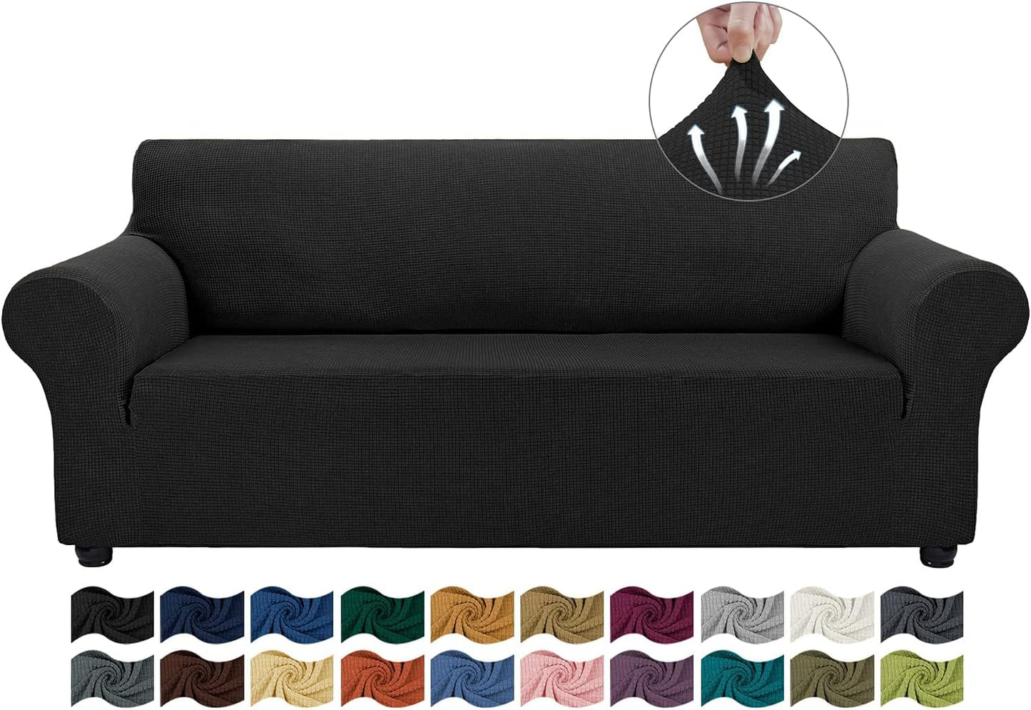 Couch Covers for 3 Cushion Couch Sofa Pet Friendly, 3 Seater Sofa Cover Washable Slipcovers Protector Furniture Covers for Dogs Spandex Jacquard Fabric Small Checks（Large，Black）