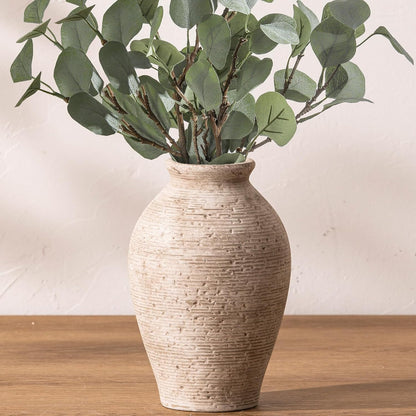 Ceramic Flower Vase Home Decor - Small Farmhouse Table Vases Rustic Vintage Living Room Kitchen Bedroom Decorations for House Book Shelf Office Coffee Desk Dining Fireplace (6" Retro)